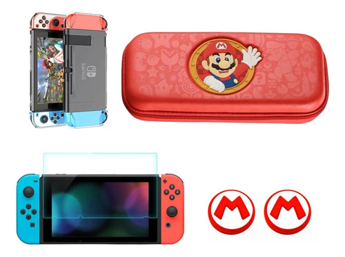 Estuche De Mario + Acrilico + 2 Grips + Vidrio Nint. Switch