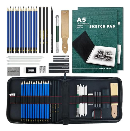 Kit De Dibujo Con Lapices De Grafito Y Carbon, Kit De Dibujo