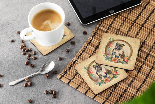 Posavasos De Espuma Con Bulldog Inglés Y Flores
