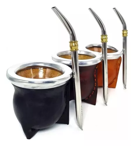 Mate de calabaza con base y tapa cincelada + bombilla pico en bronce - Mates  Weiler