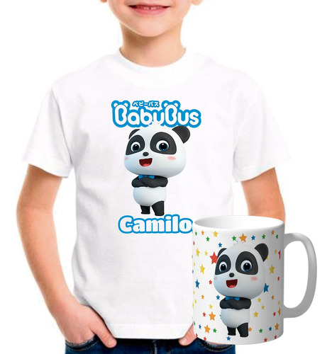 Remera Babybus Combo Con Taza Plastica Personalizada 