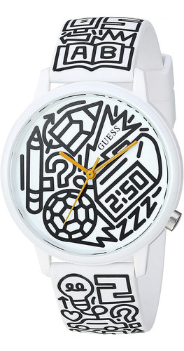 Reloj Guess Unisex Pencils Of Promise, Hermoso Diseño Casual Color de la correa Blanco/Negro Color del bisel Blanco