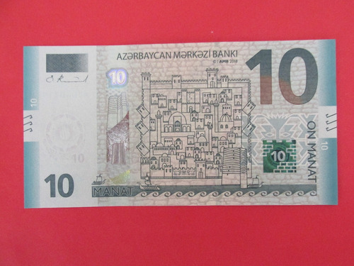 Billete Azerbaiyan Europa 10 Manat Año 2018 Muy Raro Unc