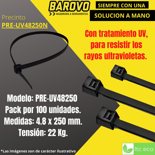 Imagen 2 de 10 de Precinto Plastico Prensacable 4,8 X 250 Mm X 100 Unidades