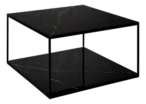Mesa Ratona Moderna Cuadrada Hierro Estante Simil Marmol