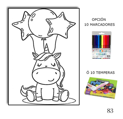 Cuadro Para Pintar + 10 Marcadores/temperas Nena Unicornios