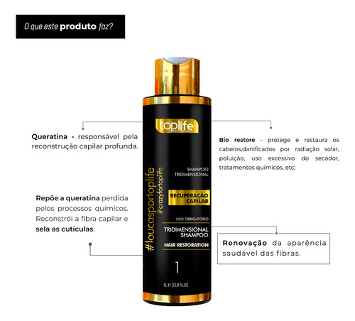 Shampoo Reconstrutor Queratina 1l Toplife - Pós Química