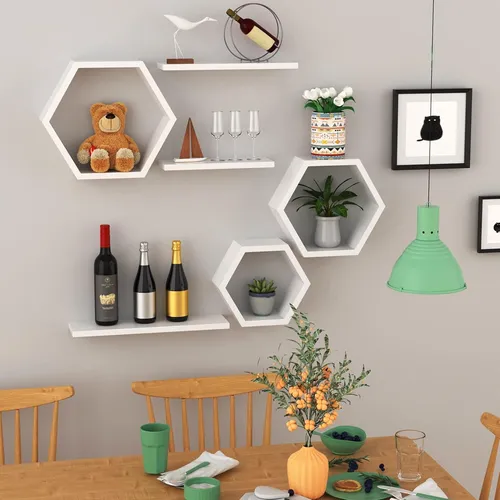 Estantes Flotantes Hexagonales De Madera, Juego De 6 Peines