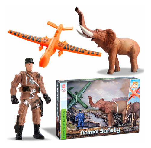 Kit Exploração Animal Com Avião Elefante Soldado Bee Toys