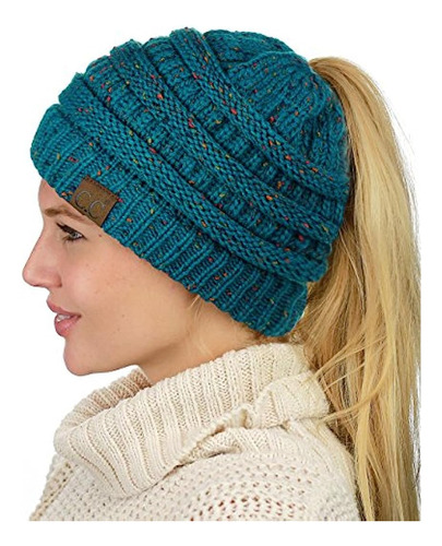 Gorro De Lana, Tejido Trenzado, Con Salida De Cabello Largo