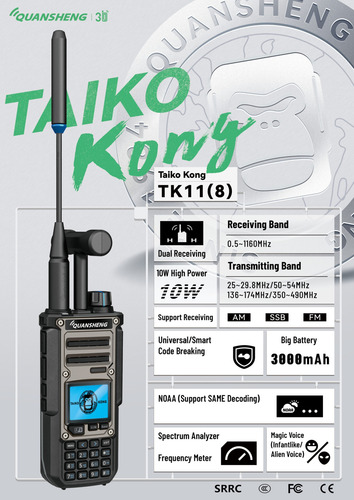 Handy Quansheng Tk 11 (8) Taiko Kong 10 Watts Am Fm Ssb Gris Oscuro Hf Vhf Uhf