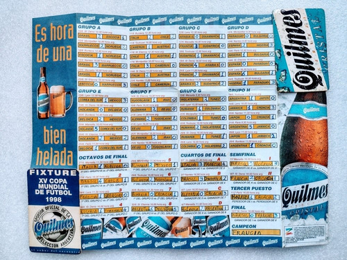 Fixture Mundial De Fútbol Año 1998 Sponsor Cerveza Quilmes