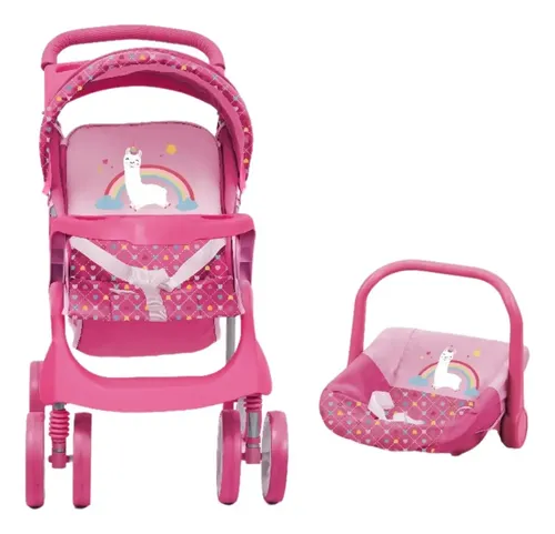 Cochecito De Muñecas Bayer City Neo Convertible – Rosa Y Gris, Adaptable A Muñecas De Hasta 52 Cm, Con Capazo Y Sillita, Manillar Regulable Y Plegable