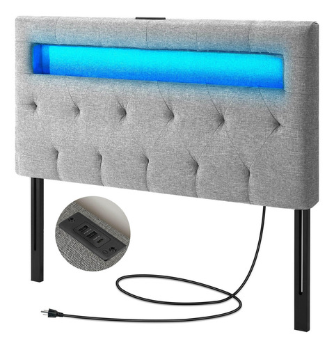 Cabecero Cama Individual Luces Led Usb Altura Ajustable