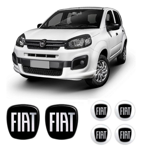 Kit Completo Emblemas Fiat Black Piano Uno Novo Resinado