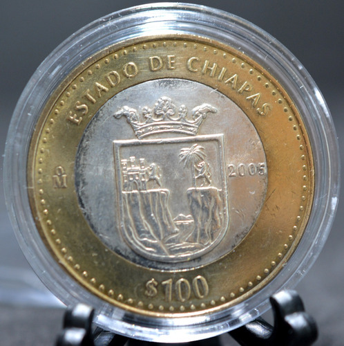 Moneda 100 Pesos Bimetalica 2005 Chiapas 1 Fase