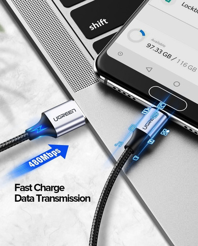 Imagen 4 de 9 de Ugreen Cable Usb Tipo C 3 Metros Carga Rápida Uso Rudo S10 +