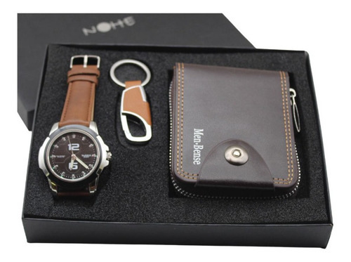 Reloj Hombre, Cartera, Llavero Estuche Set De Regalo