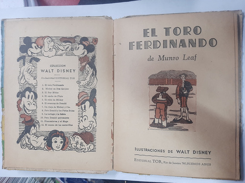 El Toro Ferdinando Munro Leaf Ilustrado Walt Disney Tor 1942 (Usado)
