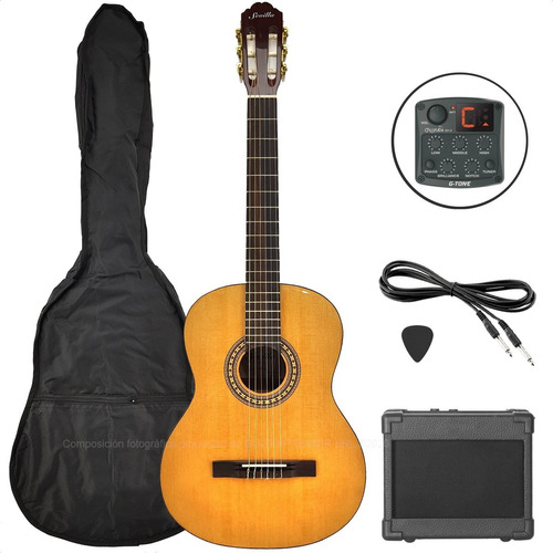 Guitarra Electroacustica Nylon Eq Afinador + Ampli Portatil