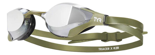 Óculos De Natação Adulto Tracer-x Rzr Racing Mirrored Tyr Cor Verde/Prata