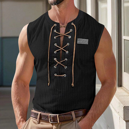 Chaleco A La Moda Para Hombre Con Cuello En V Estampado Con