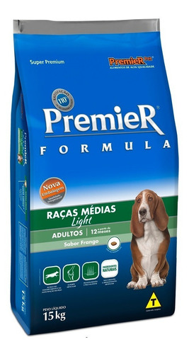 Ração Premier Fórmula Cães Adultos Raças Medias Light 15kg