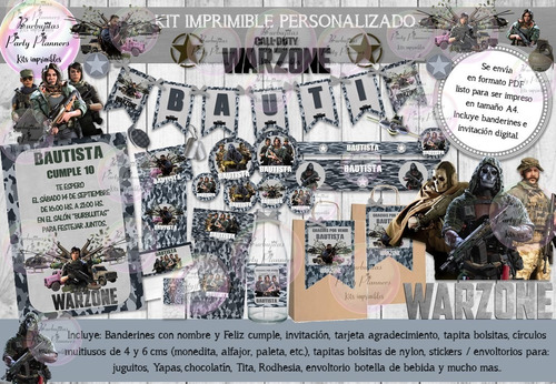 Kit Imprimible Candy Bar Call Of Duty Warzone Personalizado