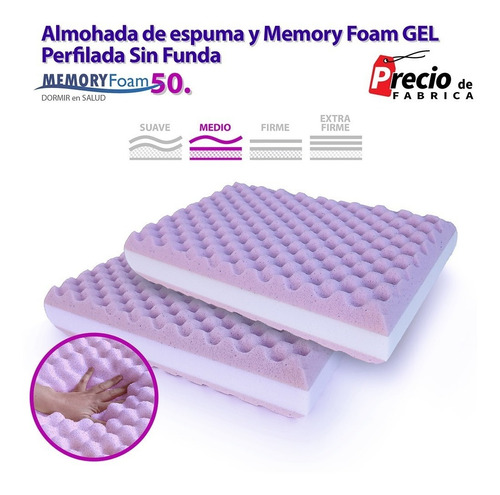 2 X Almohada Memory Foam Con Gel - Perfilada - Sin Funda