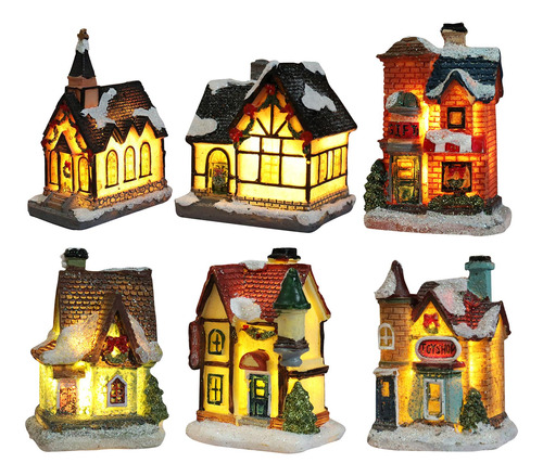 Juego De Pueblo Navideño De 6 Piezas Mini Casa Led Casa De