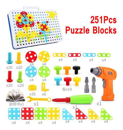 P Kid Puzzle Bloques Taladro Eléctrico Tornillo Diy Juguete