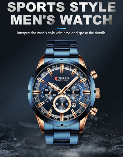 Imagen 3 de 10 de Reloj Curren Hombre Pulsera Metal Con Cronógrafo Lujo 8355