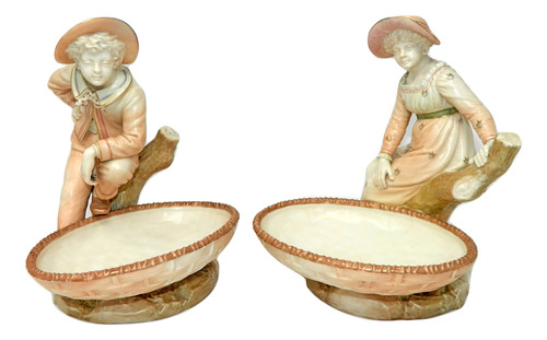 Antiguo Par De Figuras De Niños Porcelana Royal Worcester 