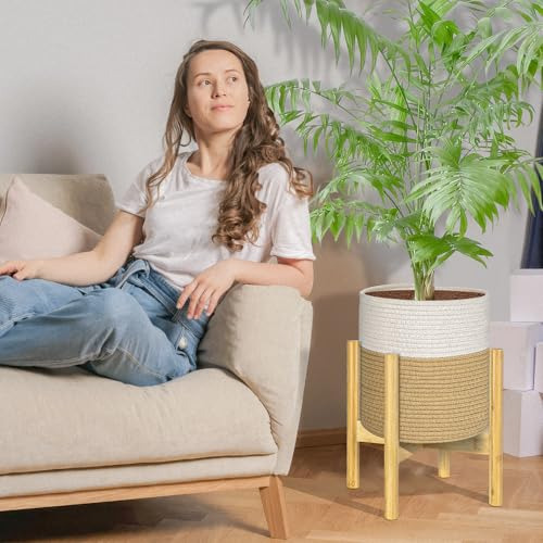 Cesta De Plantas Paulinn Con Soporte 11 X 11 , Cesta Tejida