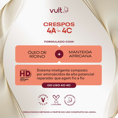 Kit Vult Cabelos Crespos Shampoo Condicionador Máscara Creme