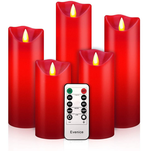 Evenice - Velas Sin Llama (5 Unidades), Color Rojo