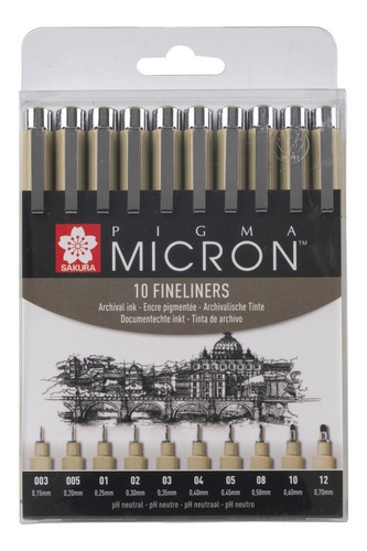 Sakura Pigma Micron 10 Microfibras Negras Set 