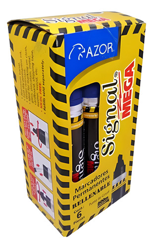 6 Marcadores Permanentes Signal Mega Azor Color Azul