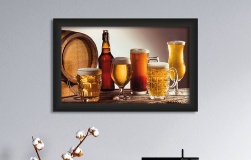 Cuadro Decorativo Cerveza Artesanal 62.3 X 40cm Color Dorado Armazón Negro