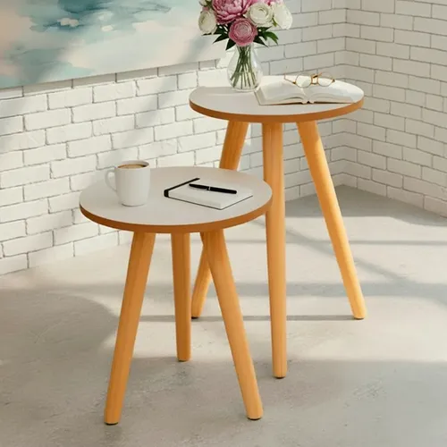 Mesa Auxiliar Pé Palito Mesa Lateral Kit Mesas 2 Casa Em Mdf Pintado Off White