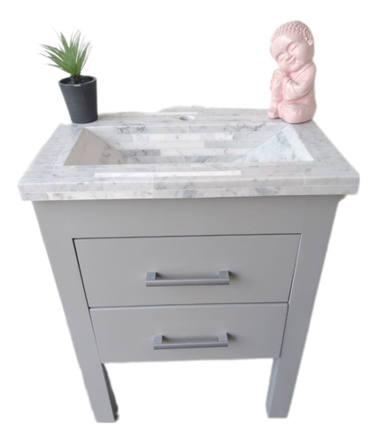 Vanitory Laqueado Gris 60 Cm Mesada Mármol Carrara 