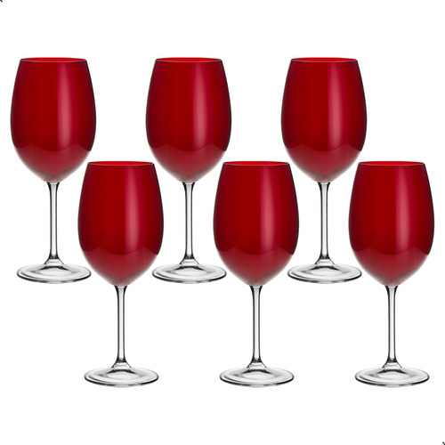 Conjunto 6 Taças De Vinho Cristal 580ml 23,5cm Vermelho