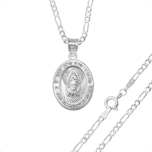 Cadena Con Dije Virgen Guadalupe Figaro Plata Ley 925