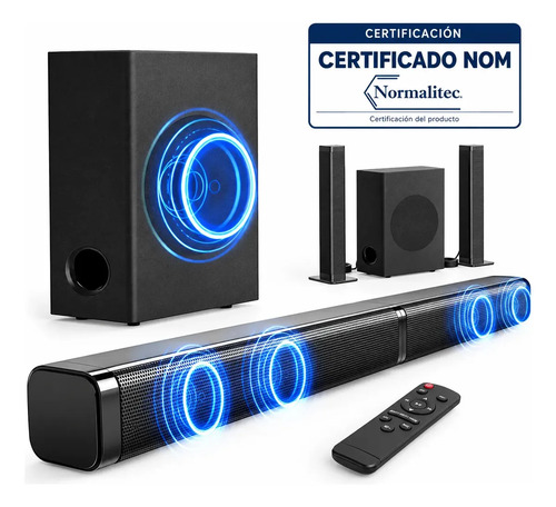 Barra De Sonido 2.1 Canales Con Subwoofer, Home Theater Bluetooth Steren, Bt100 Teatro En Casa Para Tv Negro 20hz-18khz