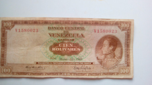 Billete Antiguo 100 Bolivares  Marzo/18/1969 V1580023