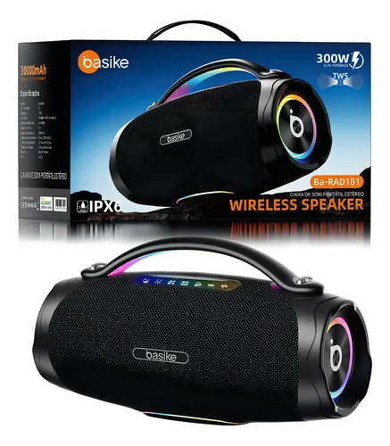 Caixa Som Alta Potência 300w Basike Bass Boost Estéreo Hi-fi, Caixa De Som Potente 15 Polegadas Bluetooth, Festa Alto-falante Bluetooth Bass Boost, Luz Rgb, Autonomia 9h, 30000mah Li-ion Bateria, Ipx6