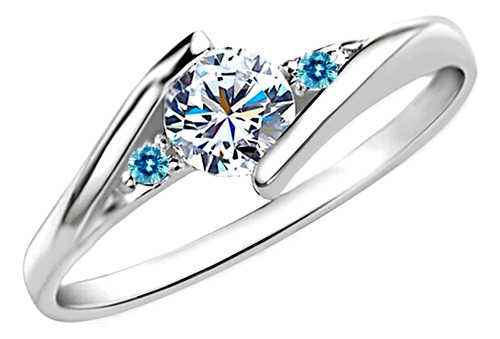 Anillo Oro 10k Certificado Diamantes Azul Laterales M. Lvr