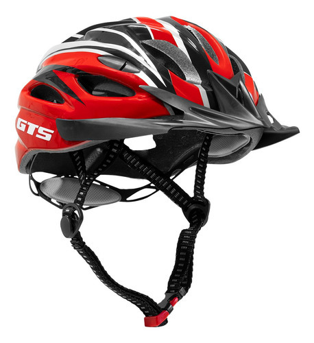 Capacete Gts Mtb Fji-42 Com Led Traseiro Cor Preto-Vermelho Tamanho G