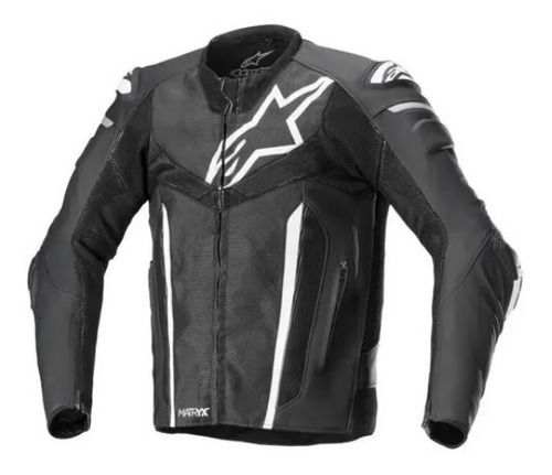 Jaqueta Couro Alpinestars Fusion Preto Branco Esportiva Moto