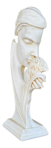 Mamá Y Bebé Perfil 28cm, Figura Decorativa Madre Hijo/hija Hueso Natural